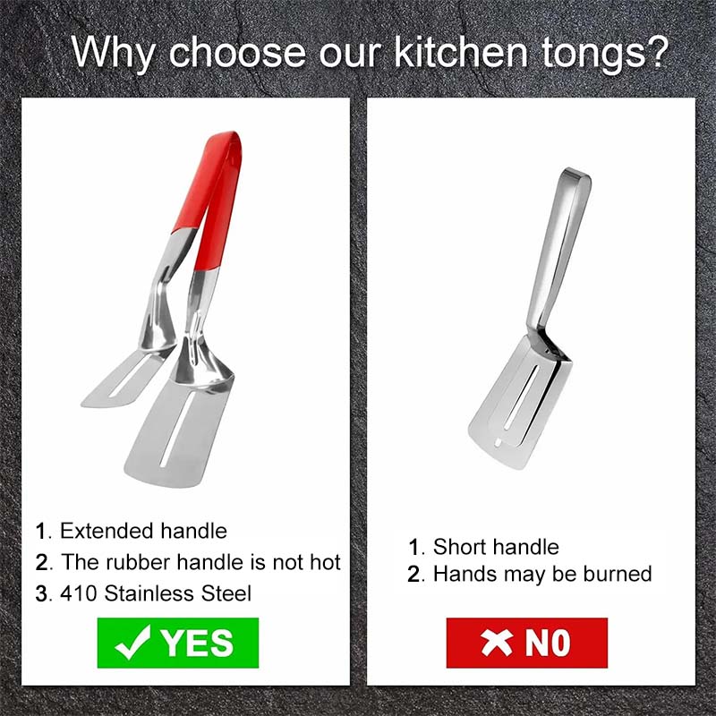 🔥Stainless Steel Kitchen Tongs, 3-in-1 BBQ Grill Tongs with Flipper & Turner, Multipurpose Cooking Tool for Steak Fish Meat