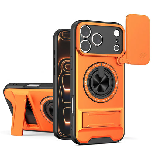 Sliding Window Lens Protector Magnetic Ring Holder Case for work with iPhone 17 ProMax