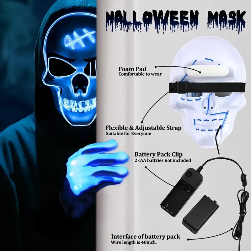 🎃Halloween Sale🎃Halloween Aesthetic LED Skull Mask - Plastic Cosplay Mask