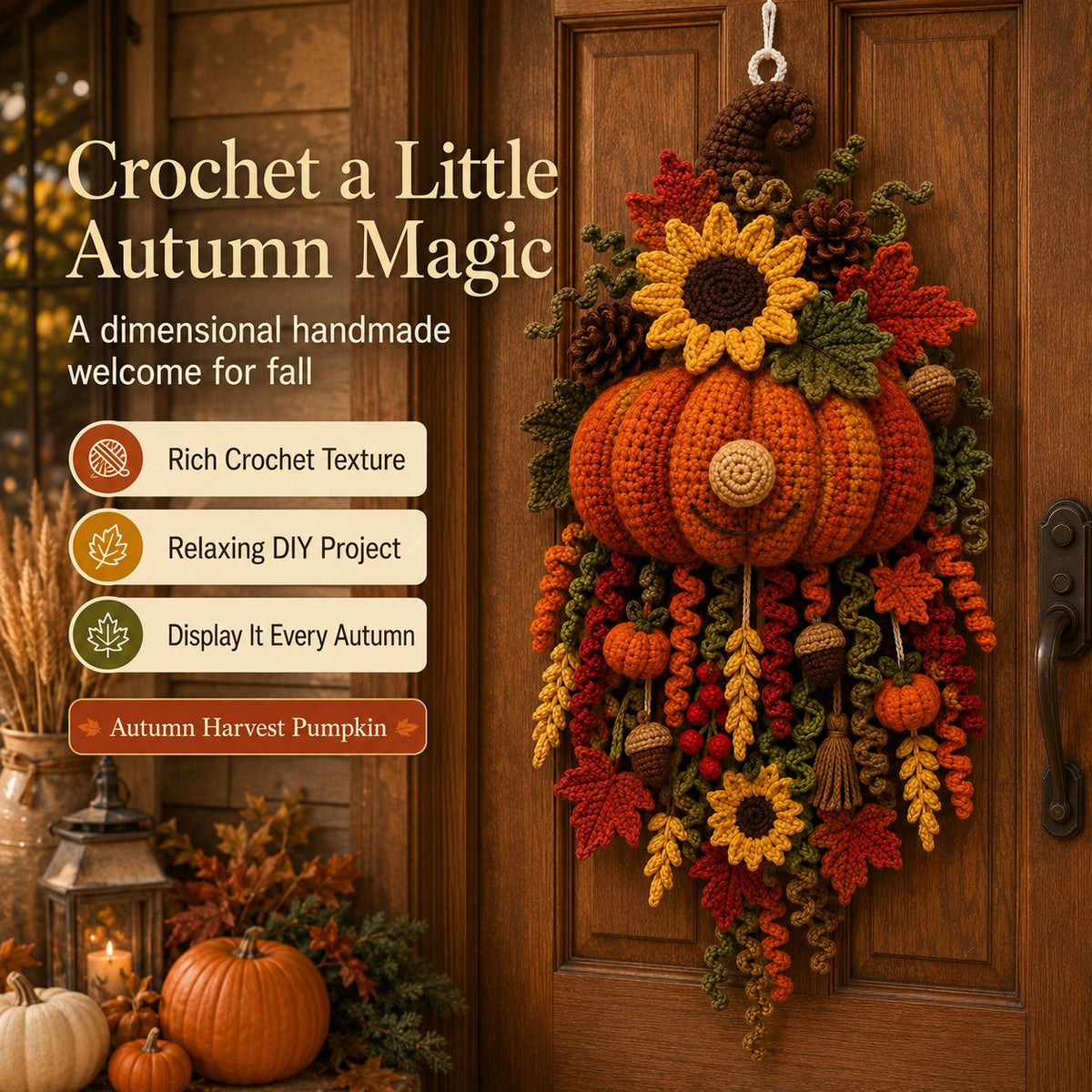 ⏳ Last Day 49% OFF – 🧶 DIY Seasonal 3D Crochet Door Hanger Kit Collection | Coordinated Yarn, Filling, Accessories & Step-by-Step Instructions Included 💕
