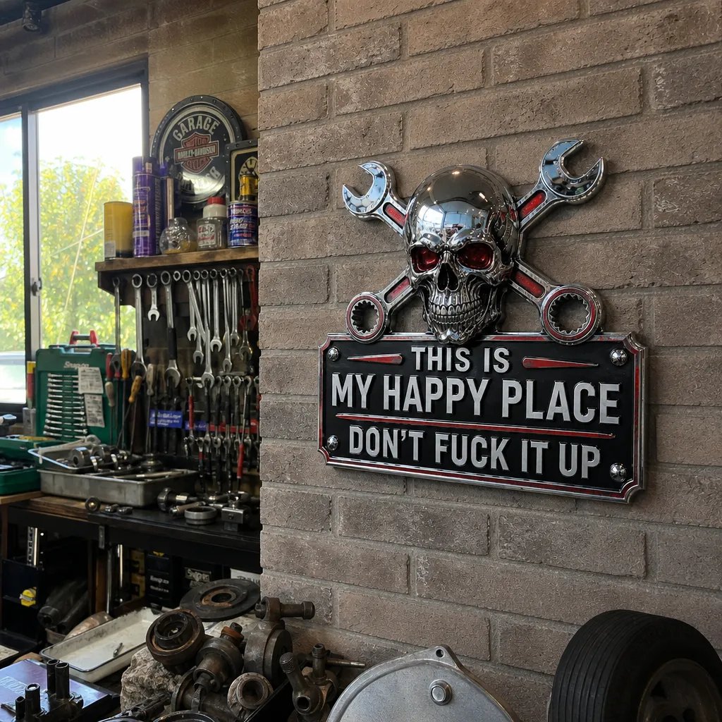 💀'This Is My Happy Place' Garage Wall Sign