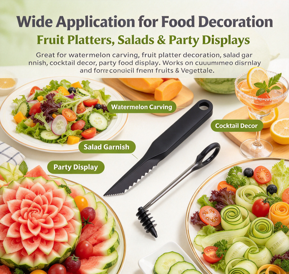 Fruit & Vegetable Carving Kit, Spiral Slicer + Serrated Knife for Party Fruit Platter Decor
