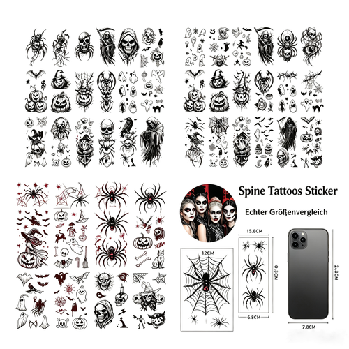 💀 Halloween Party Temporary Tattoos, Fun Face & Body Stickers for Kids & Adults🎃