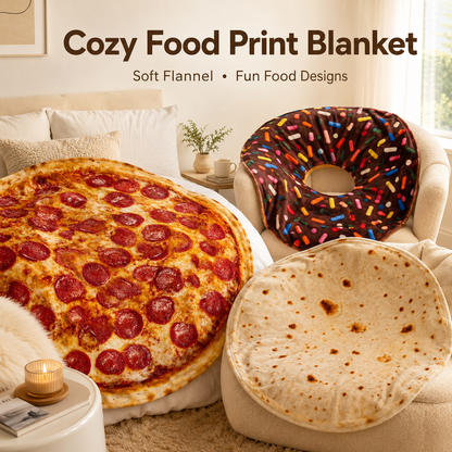 🍕 Realistic Food Print Flannel Blanket – Cozy Burrito & Pizza Throw ✨