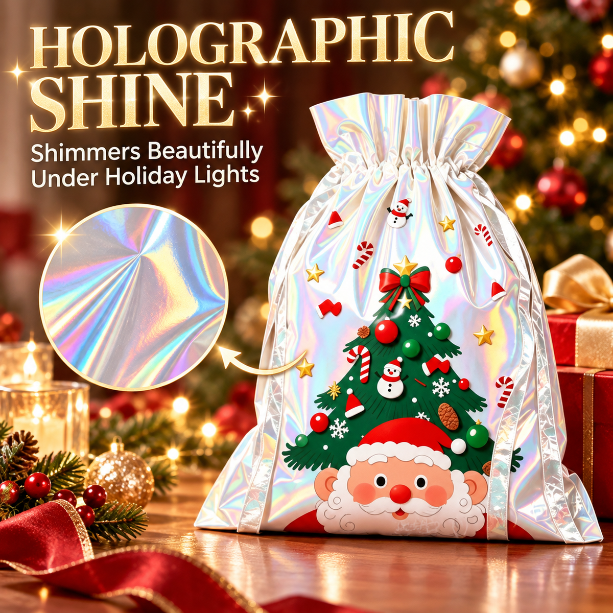 Christmas Holographic Self-Standing Drawstring Gift Bags 🎄🎁