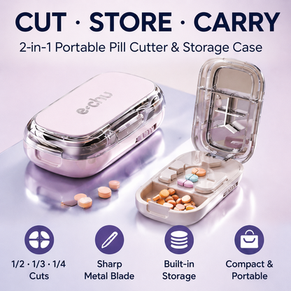 💊Portable Pill Cutter/Splitter & Storage Case (Cuts into 1/2, 1/3, or 1/4 portions)