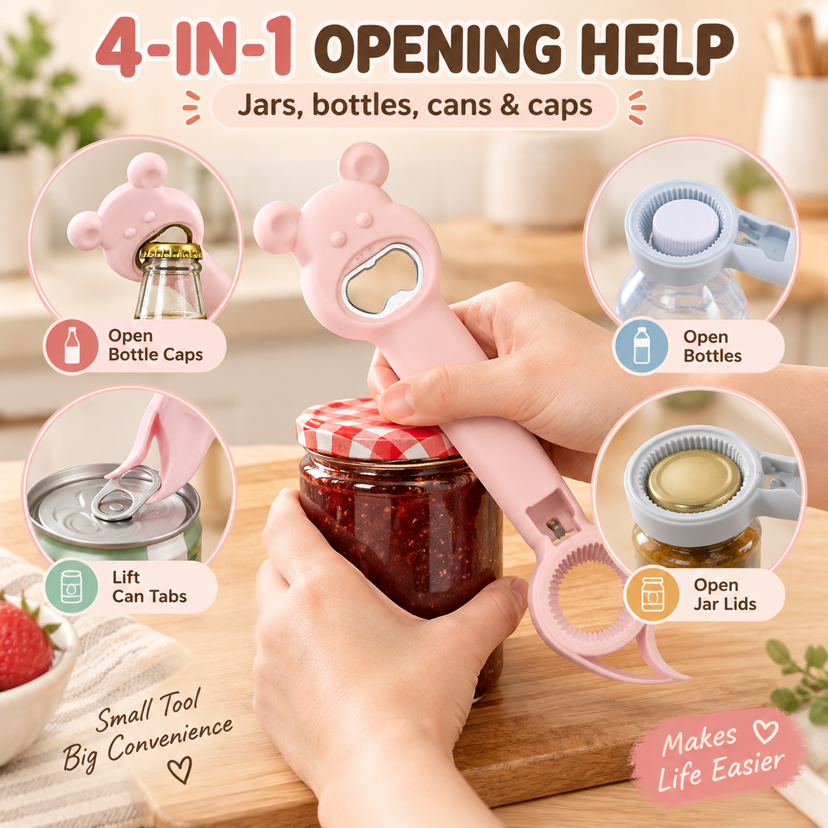 4-in-1 Cute Cartoon Multifunctional Bottle & Jar Opener 🧸