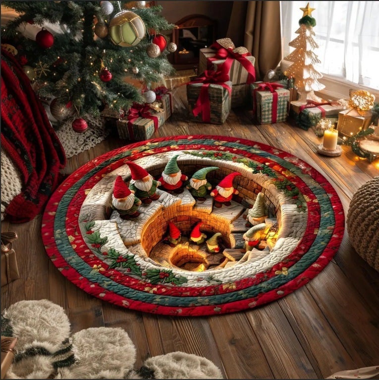 💯🎄3D Christmas Gnome Optical Illusion Round Rug | Fun Festive Home Decor Must‑Have⭐🏠🎁