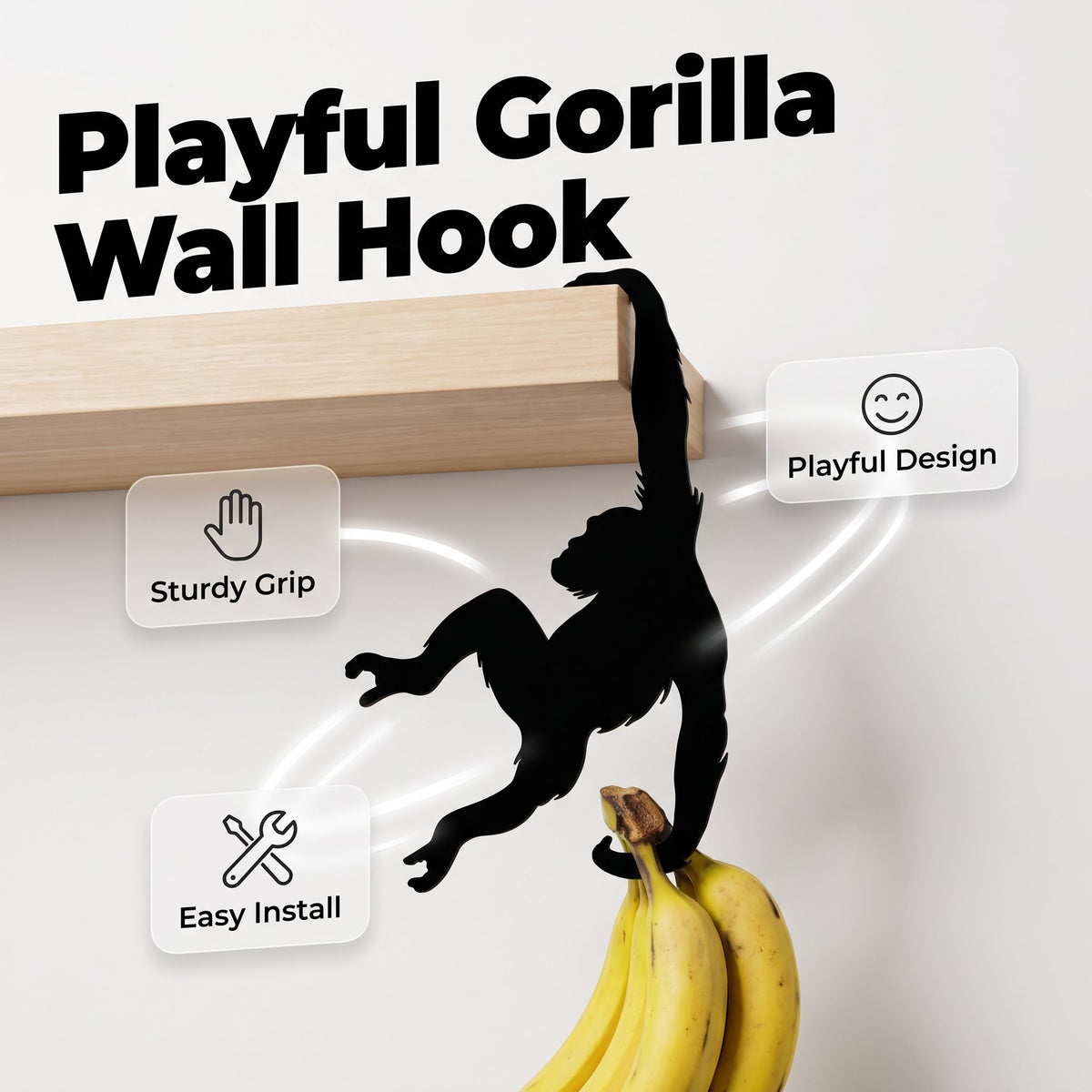Gorilla Wooden Wall Hook, Heavy-Duty Organizer for Coats and Bags