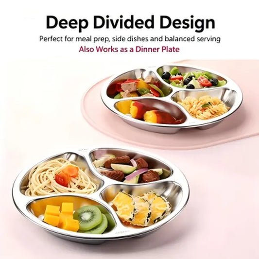 4-Compartment Stainless Steel Divided Plate, Reusable Food Prep Tray ✅