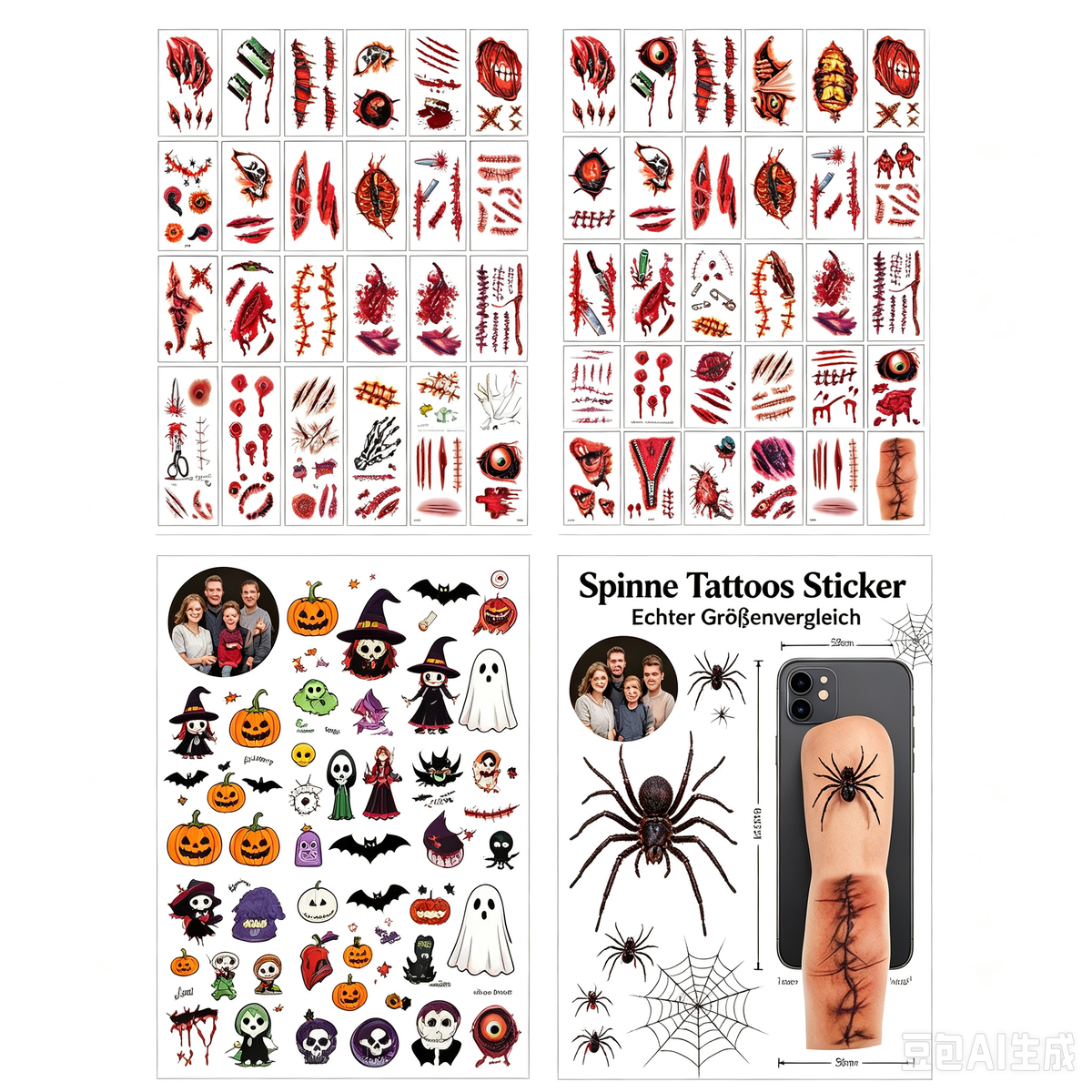 💀 Halloween Party Temporary Tattoos, Fun Face & Body Stickers for Kids & Adults🎃