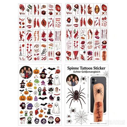 💀 Halloween Party Temporary Tattoos, Fun Face & Body Stickers for Kids & Adults🎃