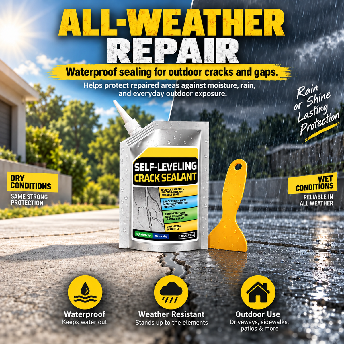 Self-Leveling Concrete Crack Sealant – Waterproof Quick-Drying Repair Filler with Scraper