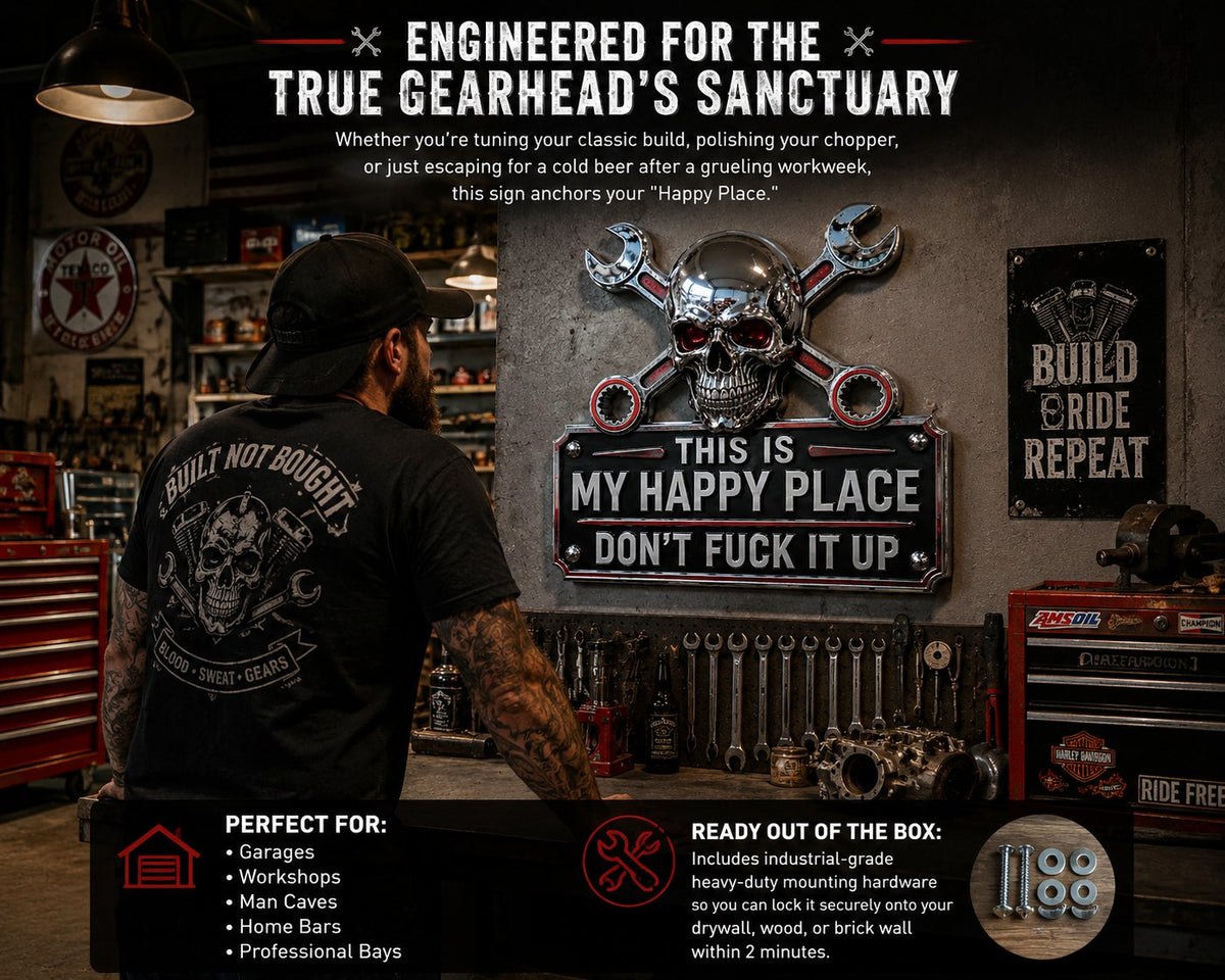 💀'This Is My Happy Place' Garage Wall Sign
