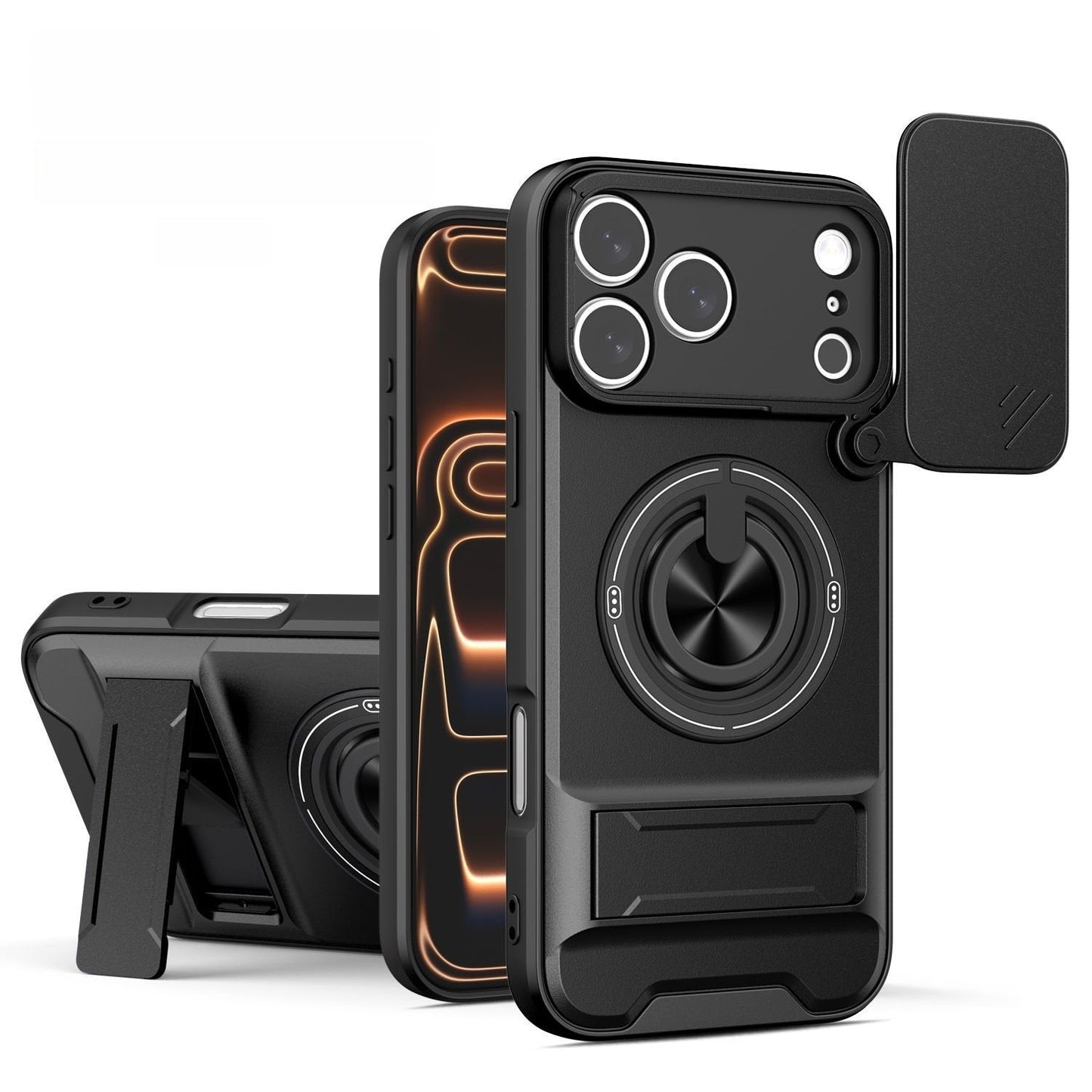 Sliding Window Lens Protector Magnetic Ring Holder Case for work with iPhone 17 ProMax