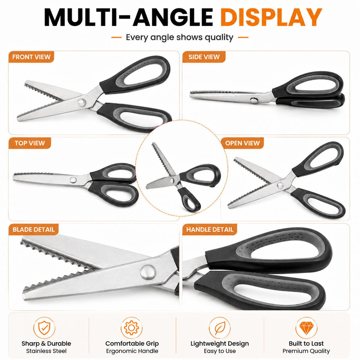 Professional Pinking Shears – Sharp Serrated Fabric Scissors for Clean Zigzag Edges