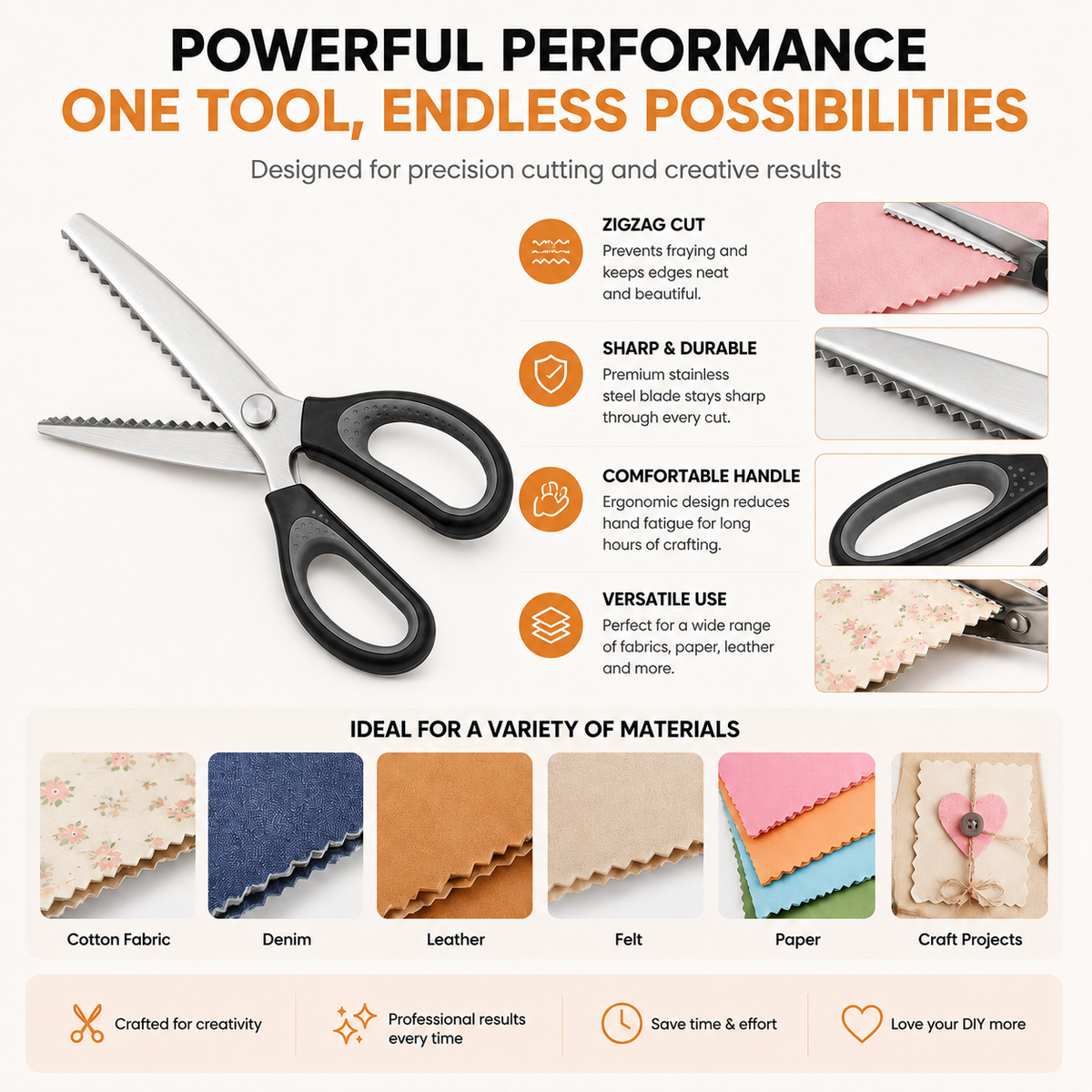Professional Pinking Shears – Sharp Serrated Fabric Scissors for Clean Zigzag Edges