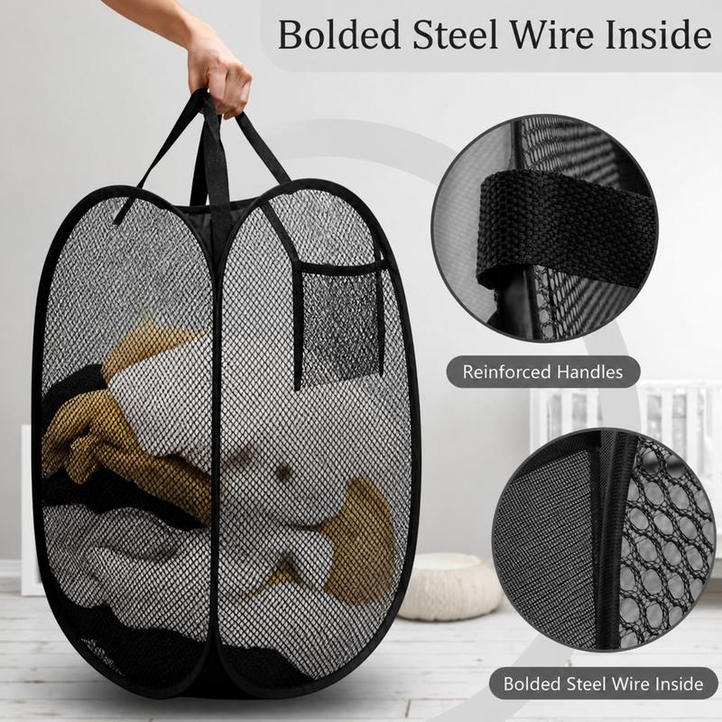 Foldable Mesh Laundry Basket – Breathable Large Capacity Hamper for Home & Bathroom