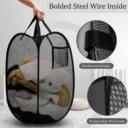 Foldable Mesh Laundry Basket – Breathable Large Capacity Hamper for Home & Bathroom