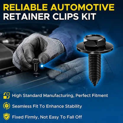 ⚙️1/4'' Body Bolts & U-Nut Clips Kit, Universal Automotive Fender Bumper Splash Shield Fastener Retainer Set