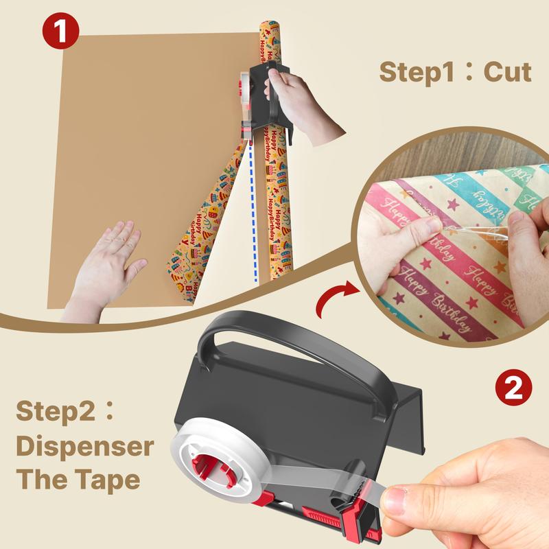🎄Wrapping Paper Cutter & Tape Dispenser Dual Use with Tapes，Replace Blades Kit
