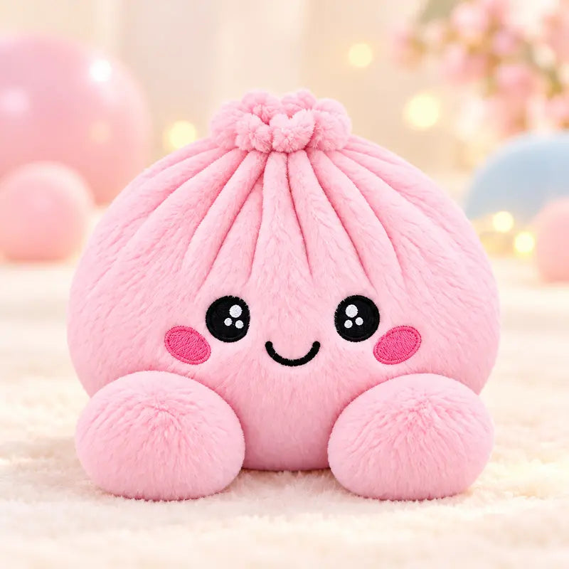 Cute Plush Stuffed Dumpling Squishies with Bamboo-Style Steamer Basket, Big Rainbow Squishy Toy