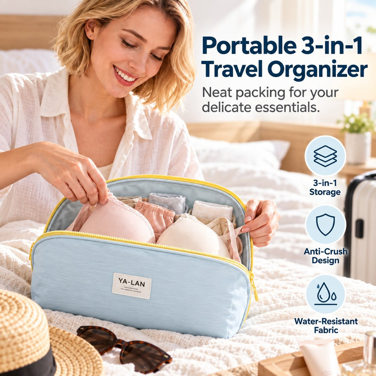 👝 Portable 3-in-1 Travel Underwear and Bra Organizer Bag
