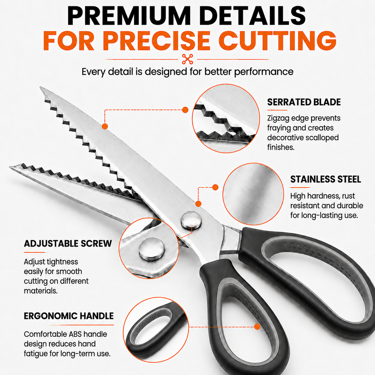 Professional Pinking Shears – Sharp Serrated Fabric Scissors for Clean Zigzag Edges
