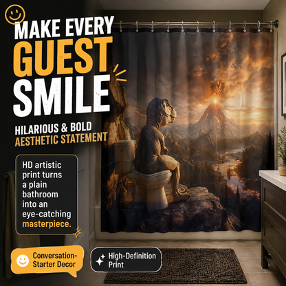 🌋 Epic Dinosaur Toilet & Volcano Eruption Funny Shower Curtain 🦖