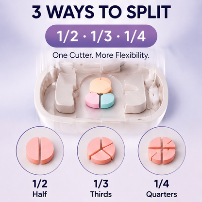 💊Portable Pill Cutter/Splitter & Storage Case (Cuts into 1/2, 1/3, or 1/4 portions)