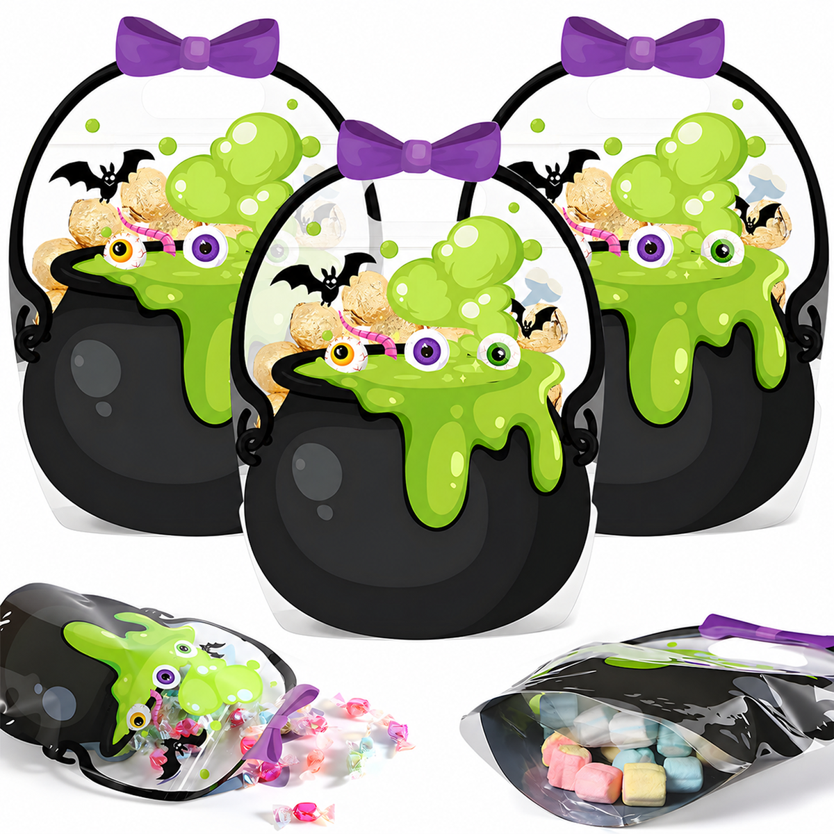 🎃 Halloween Party Favor Bags – Transparent Treat Bags in Fun Halloween Designs