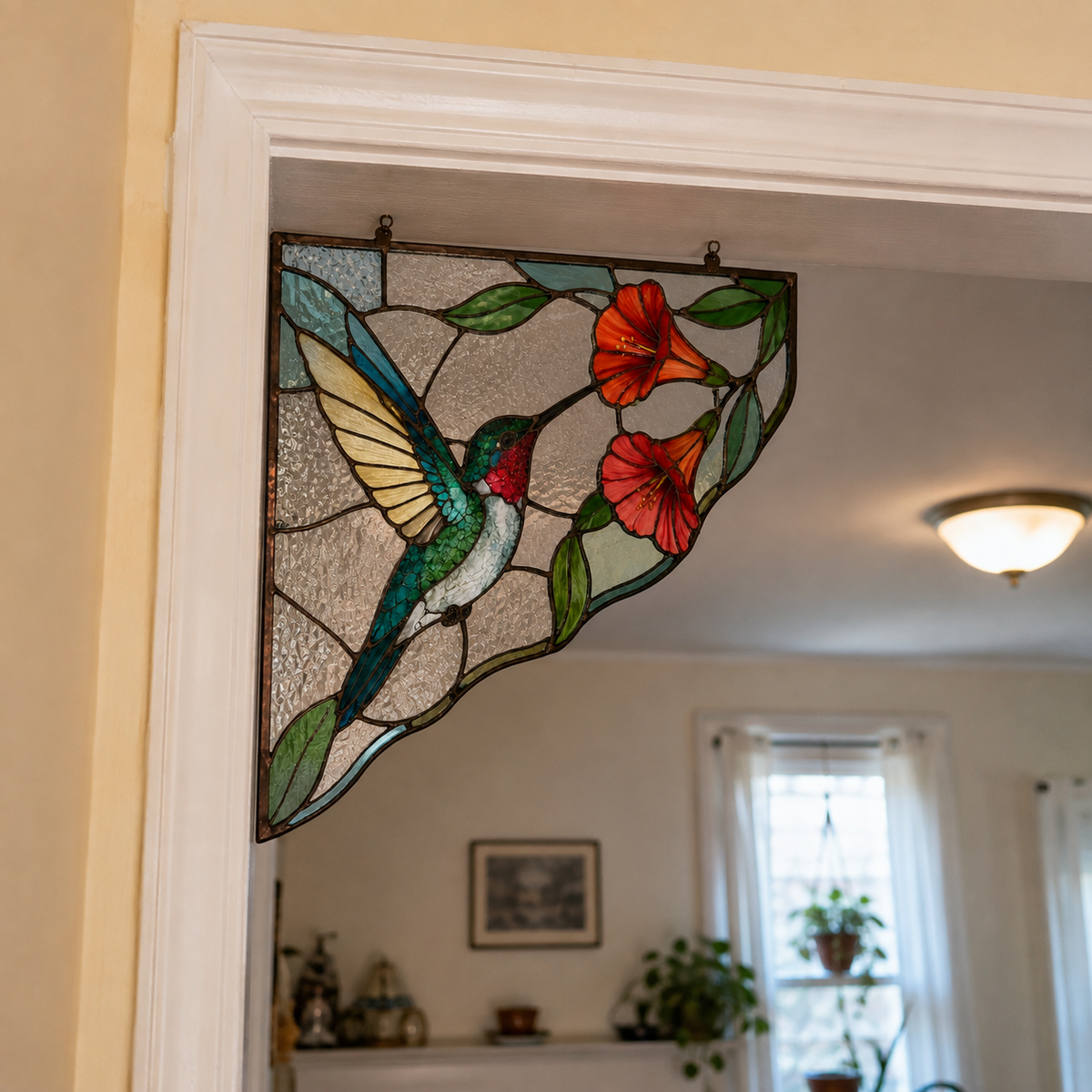 Nature’s Light Stained Glass Doorway Corner Suncatcher – Honeybee, Hummingbird & Cardinal