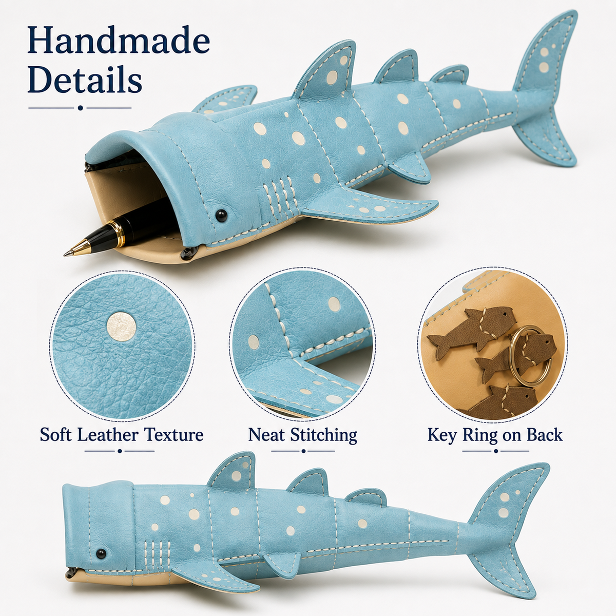 🦈Fun Whale‑Shark‑Shaped Sling Purse, Handmade Leather Mini Shoulder Bag🎁