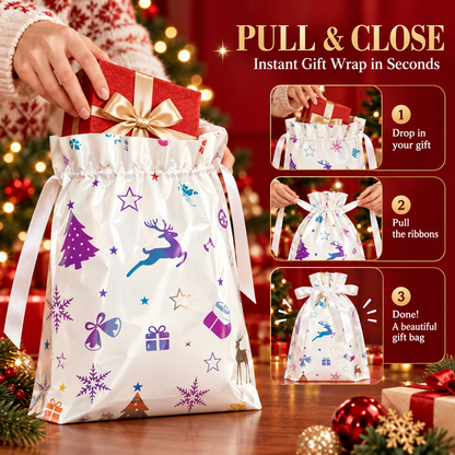 Christmas Holographic Self-Standing Drawstring Gift Bags 🎄🎁