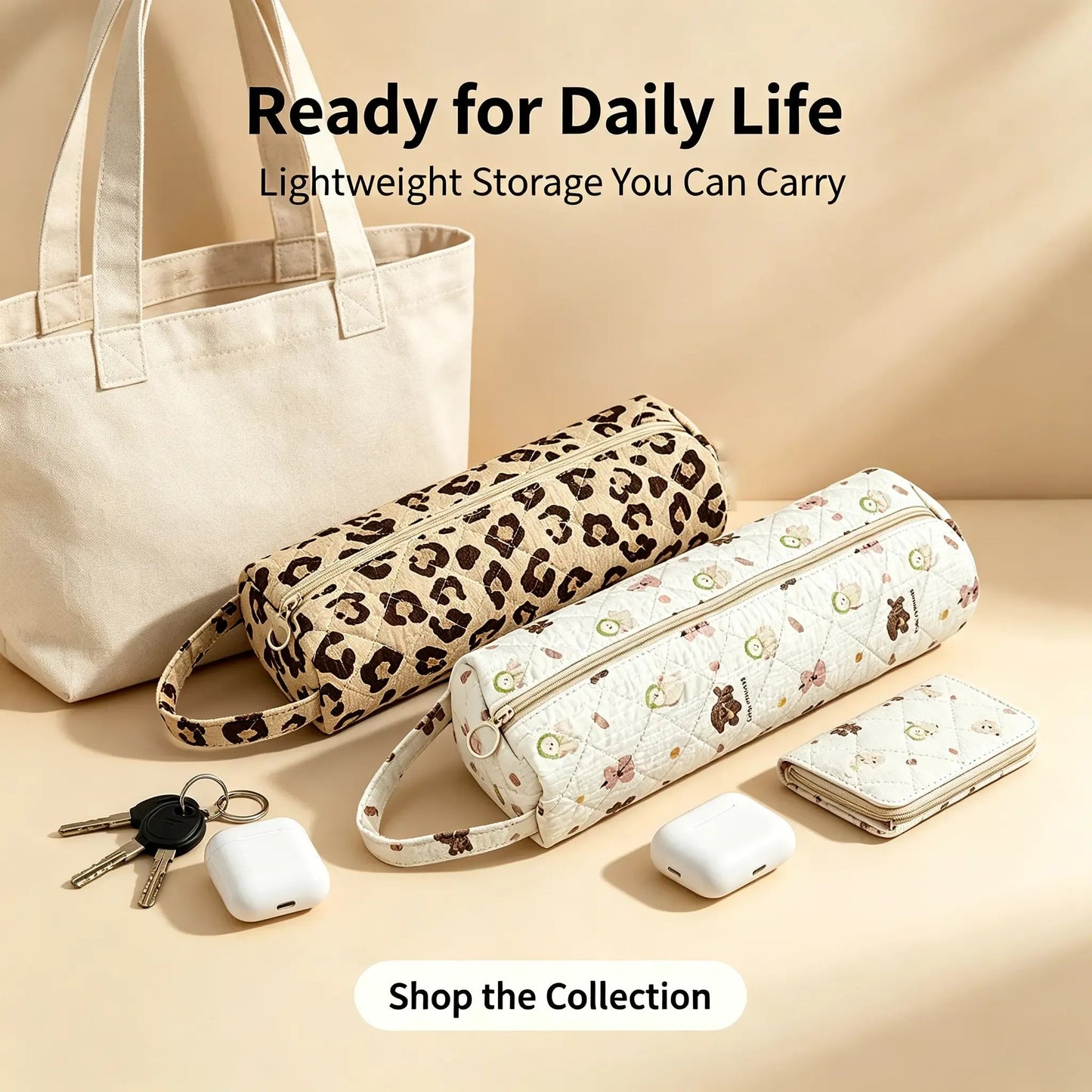 🎒Quilted Multi‑Purpose Storage Bag, Portable Zipper Cosmetic Makeup Pouch with Handle