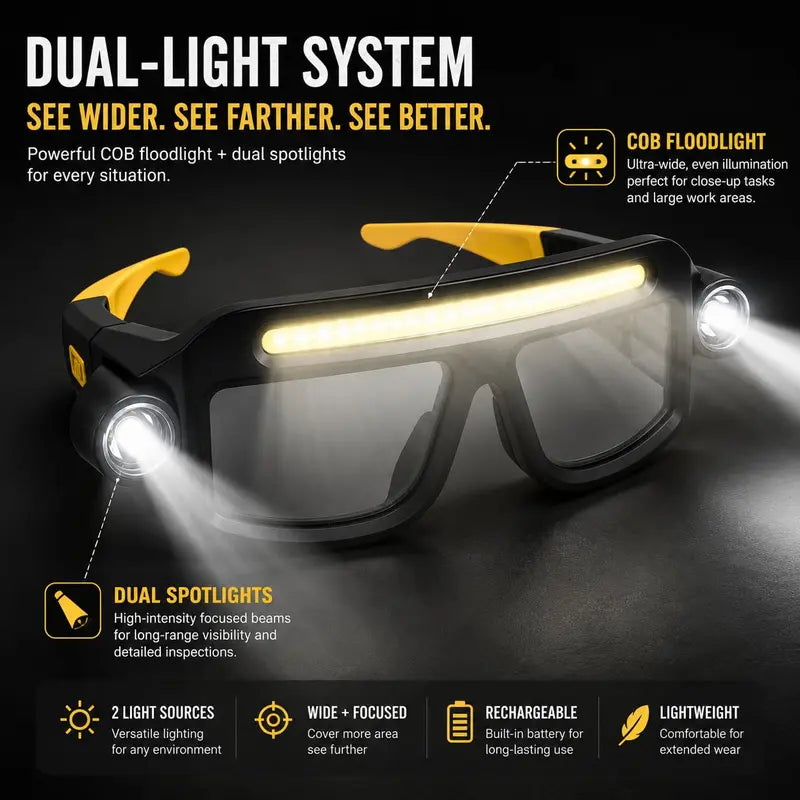 Rechargeable LED Headlamp Glasses - Hand-Wave Sense, Type-C USB Charging