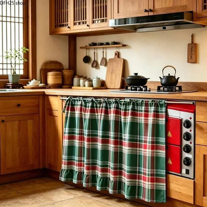 2026 Farmhouse-Style Stove Curtain, Gingham Grid Ruffle-Edge Tier Curtains, Rural Short Window Valance, Home Kitchen Dust Cover, Plaid Floral Window Treatments, Aesthetic House Decor, Unique Room Decor
