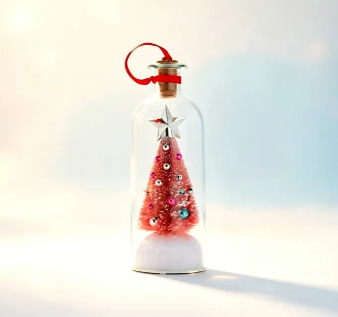 Recordable Christmas Message in a Bottle Ornament 8 Inch Voice Recording Holiday Keepsake with Playback Snowy Christmas Tree Scene Glass Bottle Decoration for Tree Home and Gift