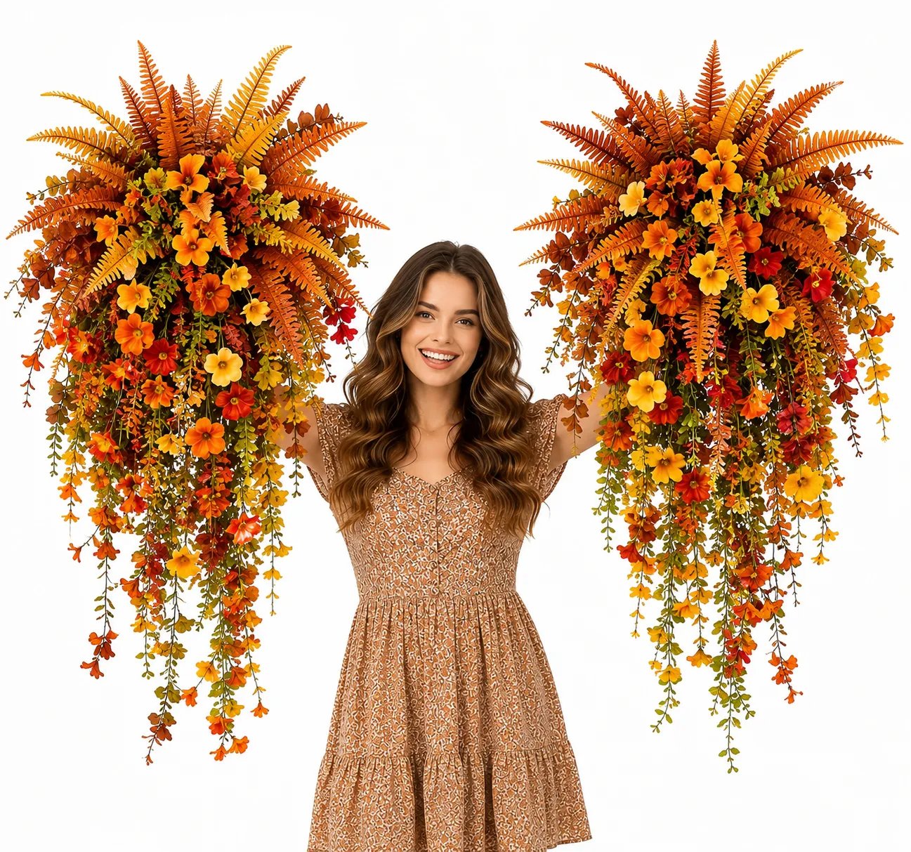🍂 ARTIFICIAL FALL HARVEST HANGING BASKET - AUTUMN PORCH & DOOR DECORATION