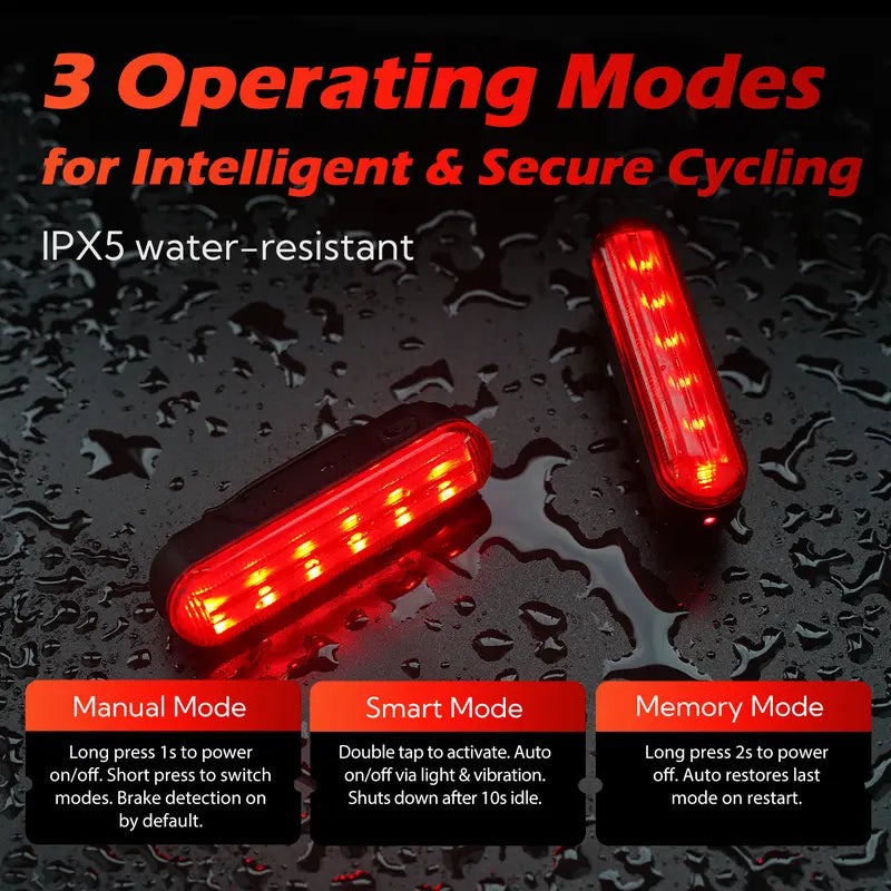 Unisex Smart Bike Tail Light - 3.15in, 5 LED, Laser Indicator