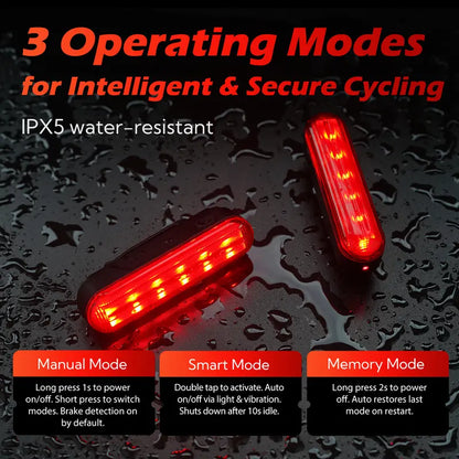 Unisex Smart Bike Tail Light - 3.15in, 5 LED, Laser Indicator