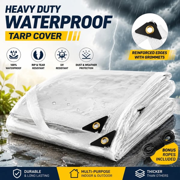 RainShield Pro™ Transparent Waterproof Tarp – Heavy-Duty Outdoor Cover with Secure Grommets