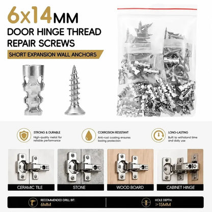 High Strength Hinge Repair Screws | 6×14mm Door Hinge Thread Repair Screws Kit