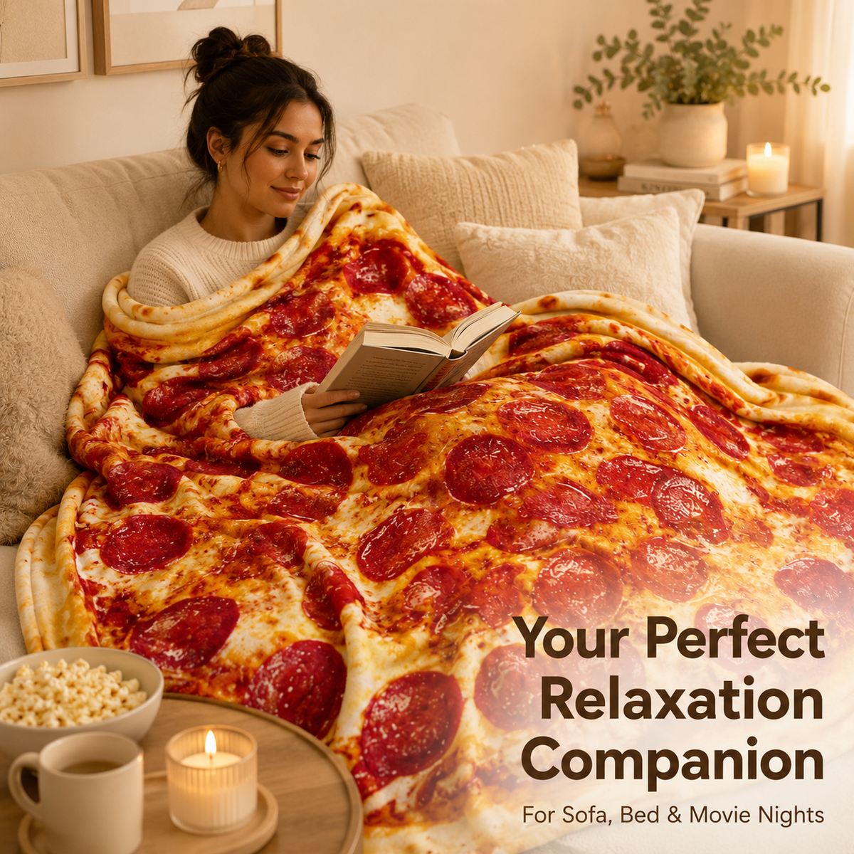 🍕 Realistic Food Print Flannel Blanket – Cozy Burrito & Pizza Throw ✨