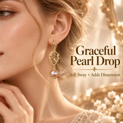 ✨ Elegant Crystal Leaf & Pearl Drop Earrings