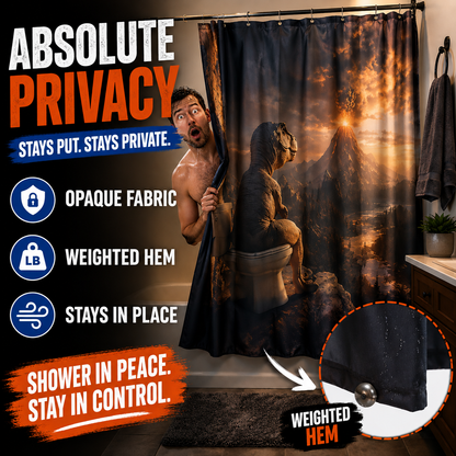 🌋 Epic Dinosaur Toilet & Volcano Eruption Funny Shower Curtain 🦖