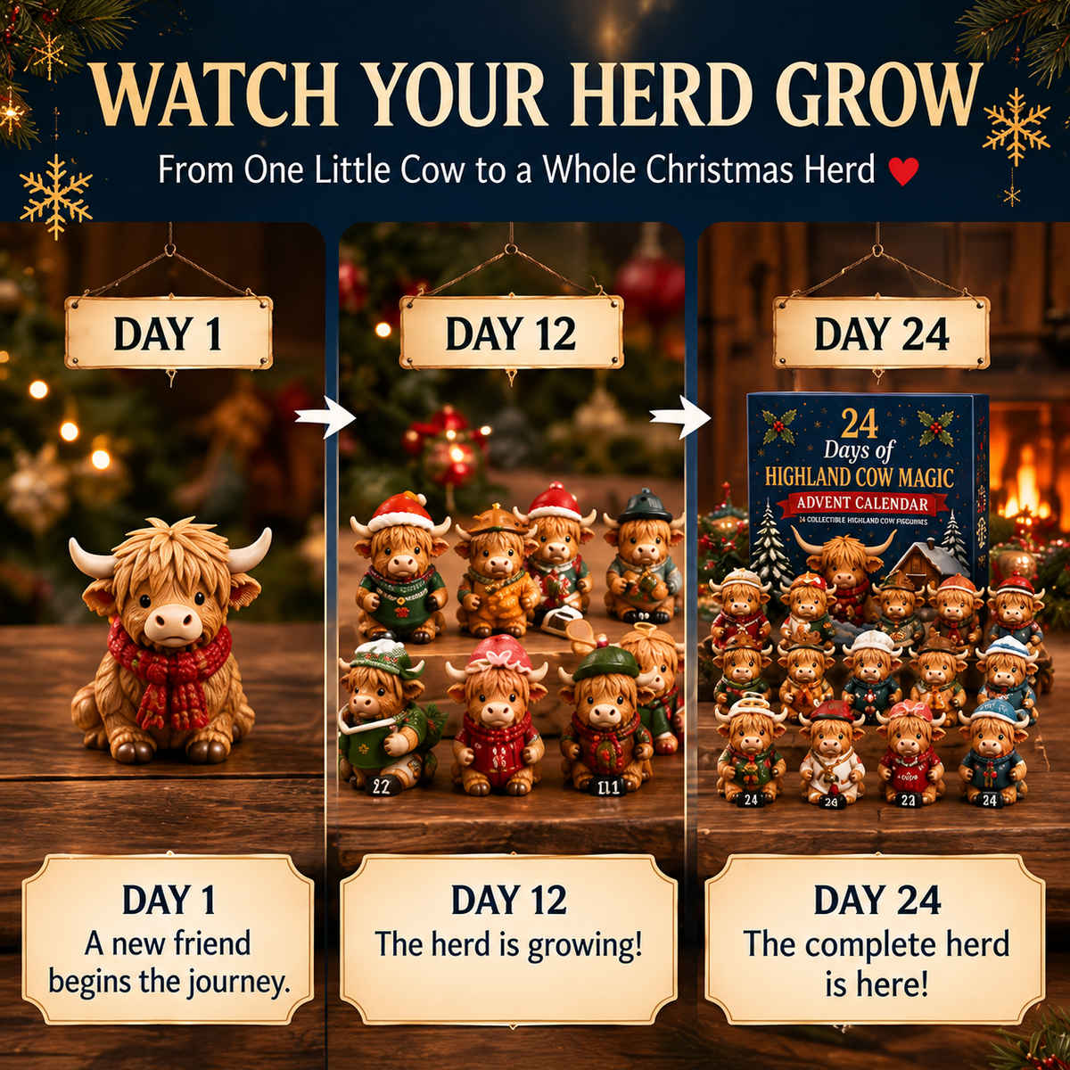 ⏳ Last Day 49% OFF –🐮24-Day Highland Cow Advent Calendar