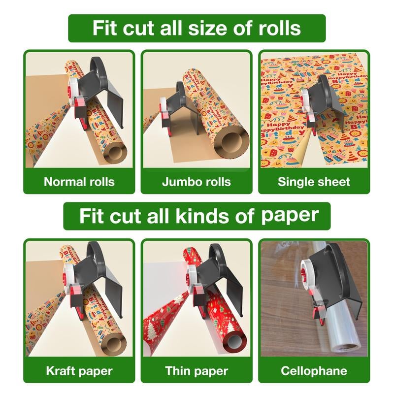 🎄Wrapping Paper Cutter & Tape Dispenser Dual Use with Tapes，Replace Blades Kit