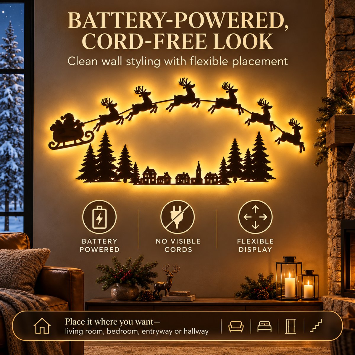 Hot sales🔥LED Santa & Reindeer Christmas Wall Decor