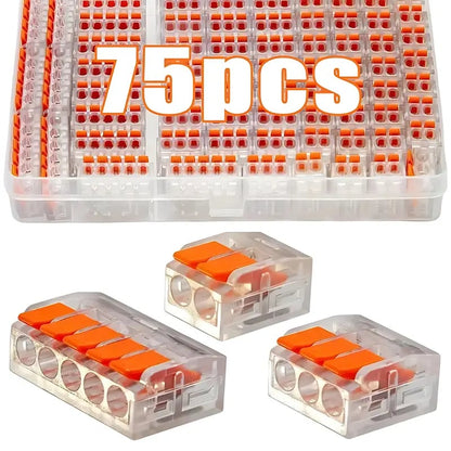 ⚡75 Pack Wire Quick Connectors | Reusable 2/3/5 Port Electrical Terminal Block Kit